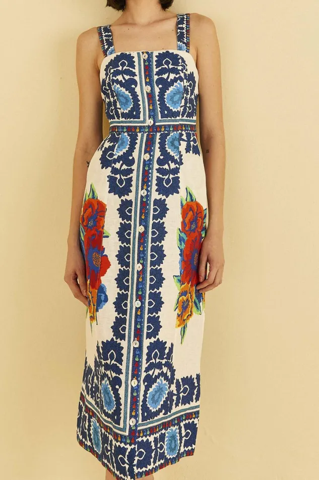 OffWhite Flower Tapestry Midi Dress Women FARM Rio Midi Dresses OffWhite Flower Tapestry Midi Dress Women FARM Rio Midi Dresses