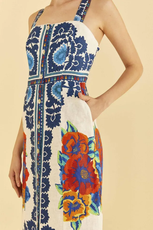 OffWhite Flower Tapestry Midi Dress Women FARM Rio Midi Dresses OffWhite Flower Tapestry Midi Dress Women FARM Rio Midi Dresses