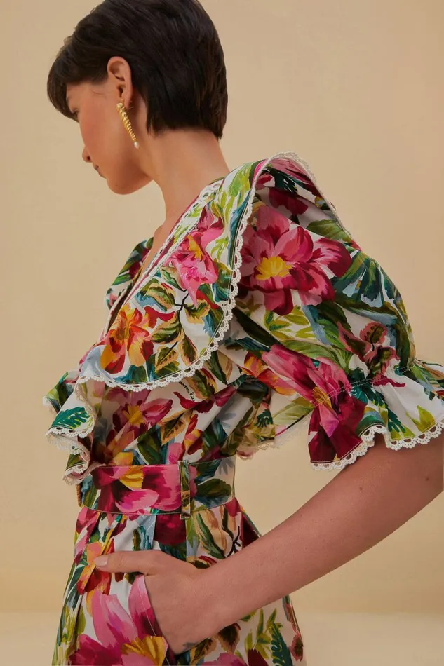 OffWhite Painted Flowers Romper Women FARM Rio Rompers
