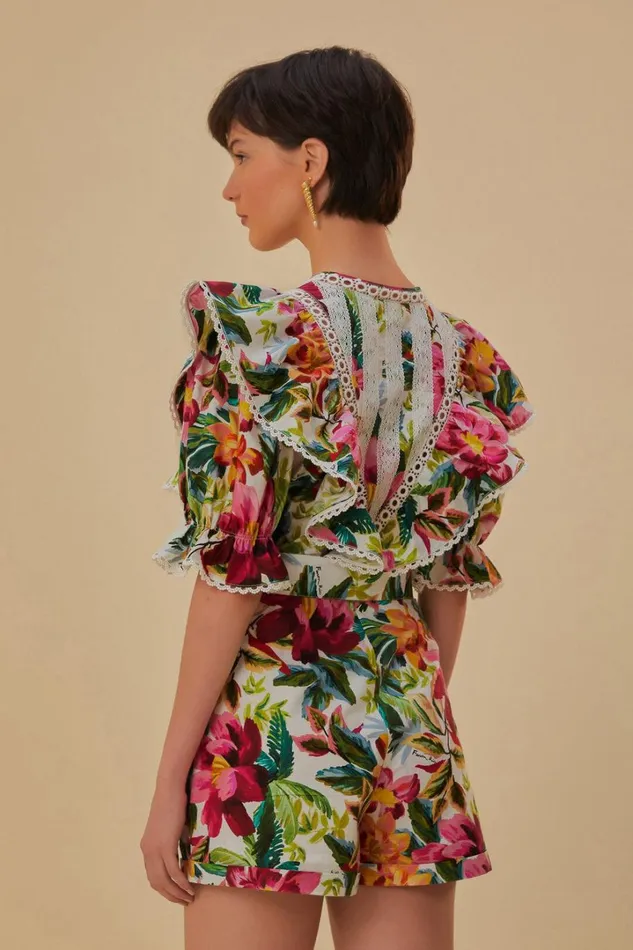 OffWhite Painted Flowers Romper Women FARM Rio Rompers