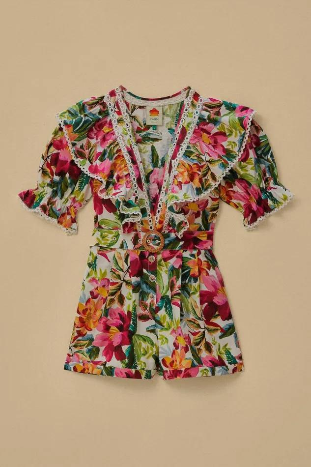 OffWhite Painted Flowers Romper Women FARM Rio Rompers