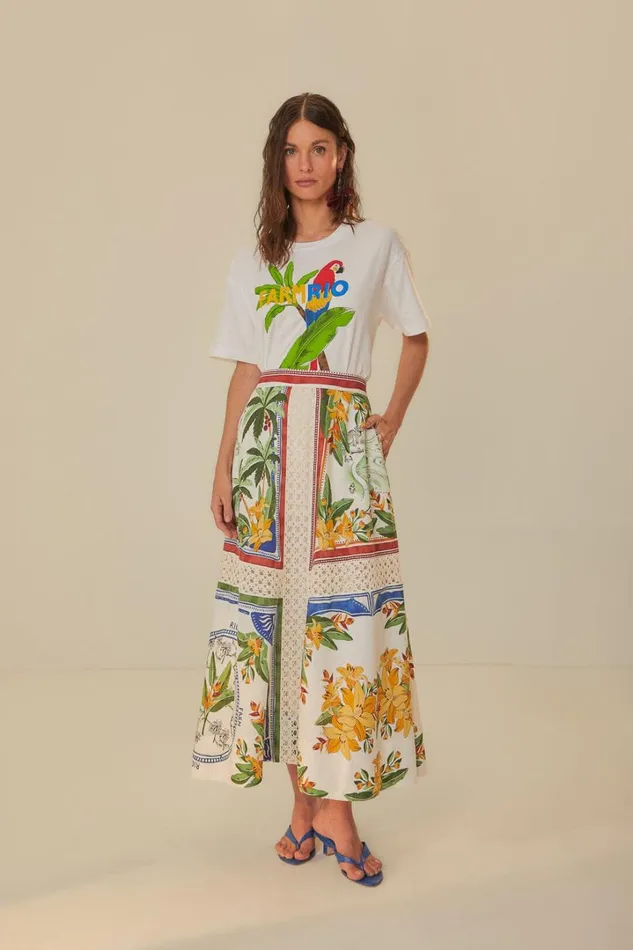 OffWhite Tropical Destination Lenzing Ecovero Euroflax Midi Skirt Women FARM Rio Skirts OffWhite Tropical Destination Lenzing Ecovero Euroflax Midi Skirt Women FARM Rio Skirts