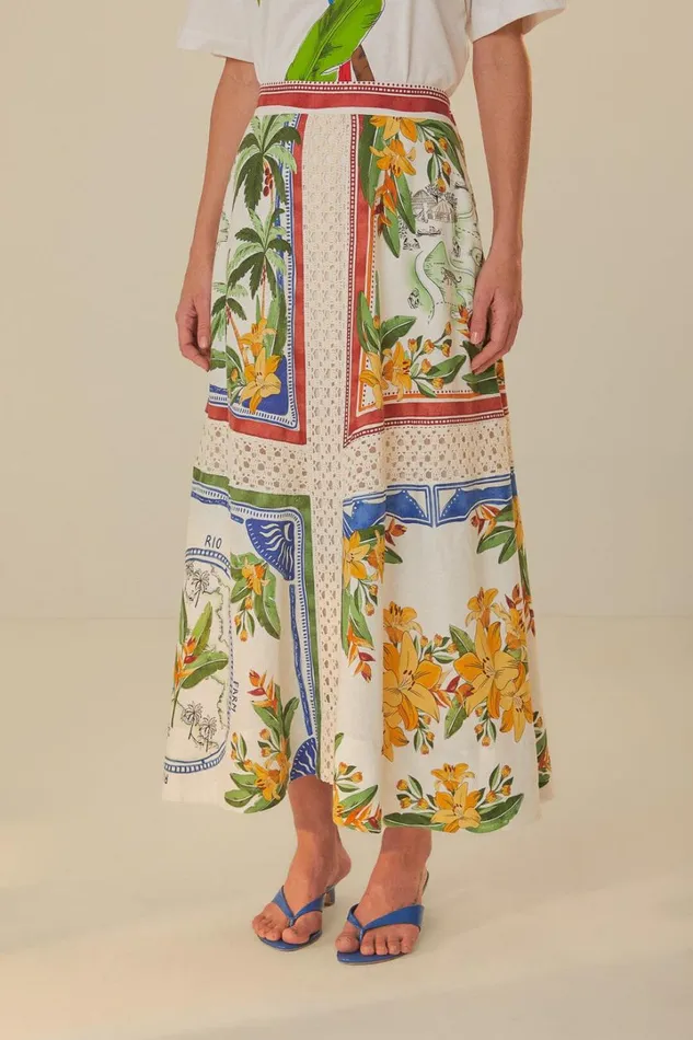 OffWhite Tropical Destination Lenzing Ecovero Euroflax Midi Skirt Women FARM Rio Skirts