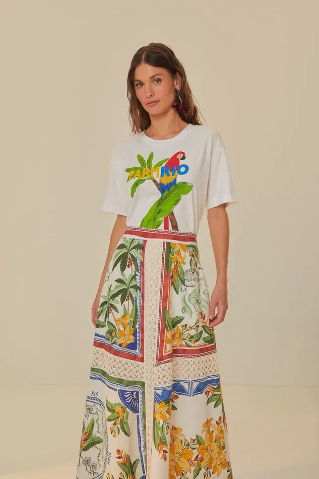 OffWhite Tropical Destination Lenzing Ecovero Euroflax Midi Skirt Women FARM Rio Skirts