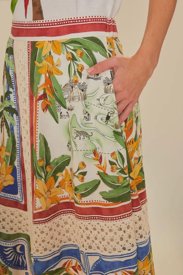 OffWhite Tropical Destination Lenzing Ecovero Euroflax Midi Skirt Women FARM Rio Skirts