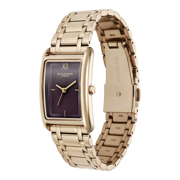 Olivia Burton 23mm Grove Midnight Plum and Rose Gold Bracelet Watch Women Color Dial Watches