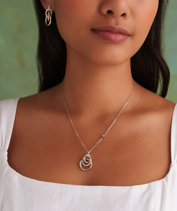 Olivia Burton Encircle Silver and Rose Gold Plated Pendant Necklace Women Necklaces