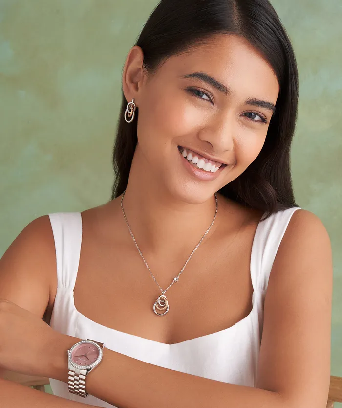 Olivia Burton Encircle Silver and Rose Gold Plated Pendant Necklace Women Necklaces