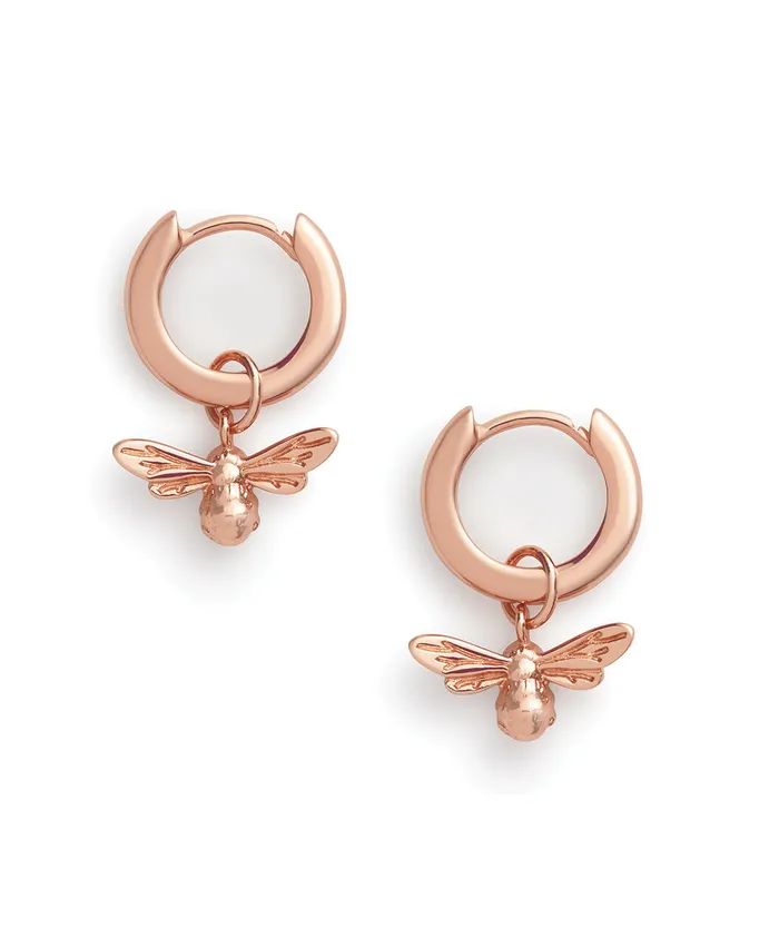 Olivia Burton Rose Gold Bee Huggie Hoops Women Earrings Olivia Burton Rose Gold Bee Huggie Hoops Women Earrings