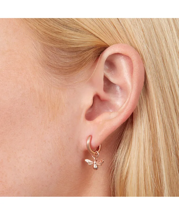 Olivia Burton Rose Gold Bee Huggie Hoops Women Earrings Olivia Burton Rose Gold Bee Huggie Hoops Women Earrings