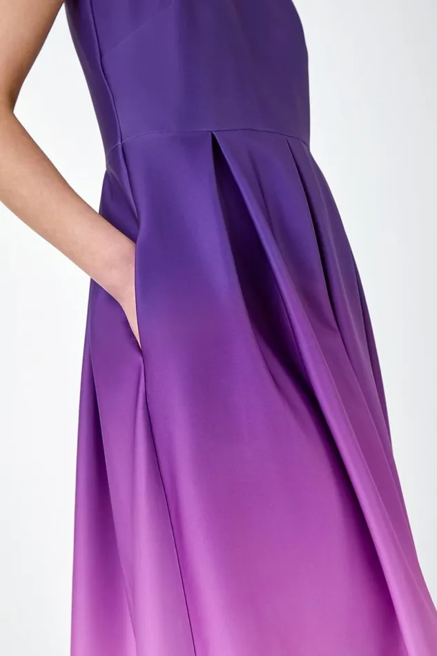 Ombre Pleated Luxe Stretch Midi Dress Women Roman Dresses