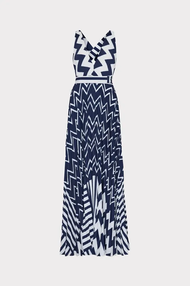 Oria Patchwork Chevron Dress Bluewhite Women Milly Dresses