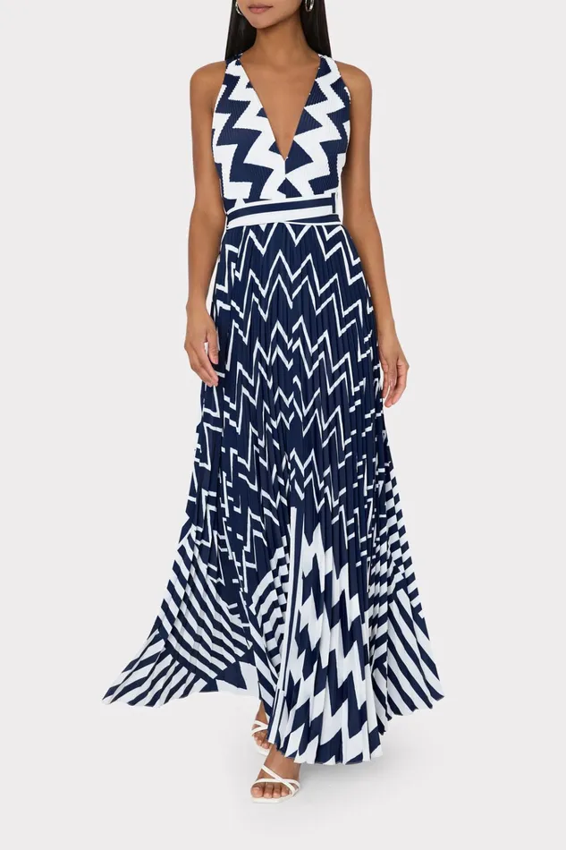 Oria Patchwork Chevron Dress Bluewhite Women Milly Dresses