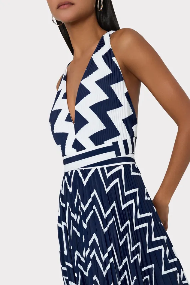 Oria Patchwork Chevron Dress Bluewhite Women Milly Dresses
