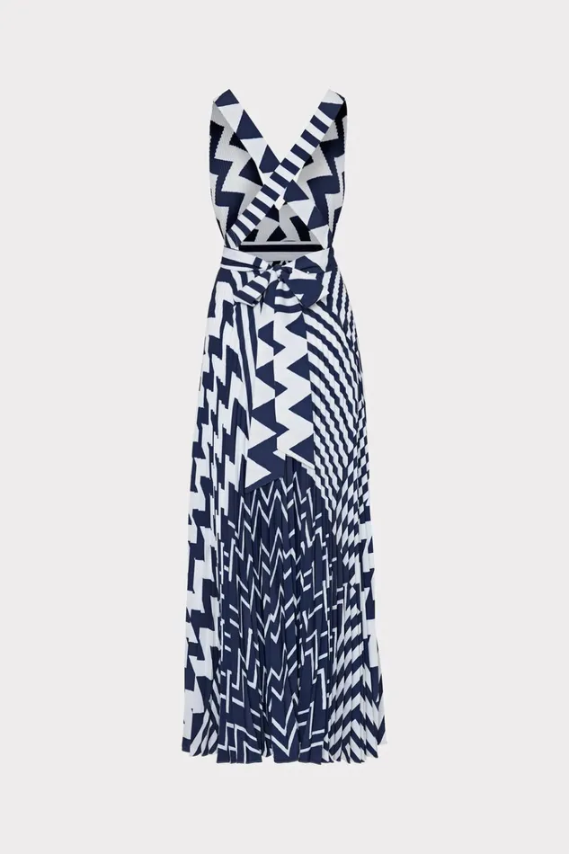 Oria Patchwork Chevron Dress Bluewhite Women Milly Dresses