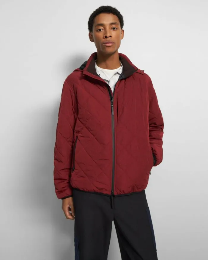 Outerwear Men Theory Hooded Recycled Tech Nylon Jacket Cranberry