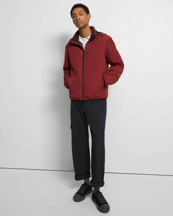 Outerwear Men Theory Hooded Recycled Tech Nylon Jacket Cranberry Outerwear Men Theory Hooded Recycled Tech Nylon Jacket Cranberry
