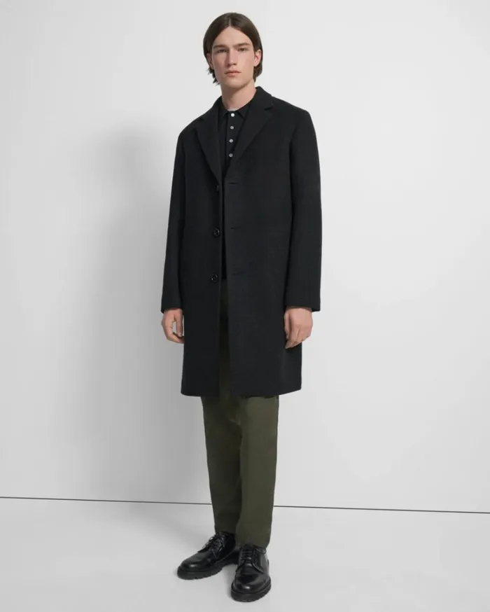 Outerwear Men Theory Suffolk Coat In Recycled Wool Melton Black