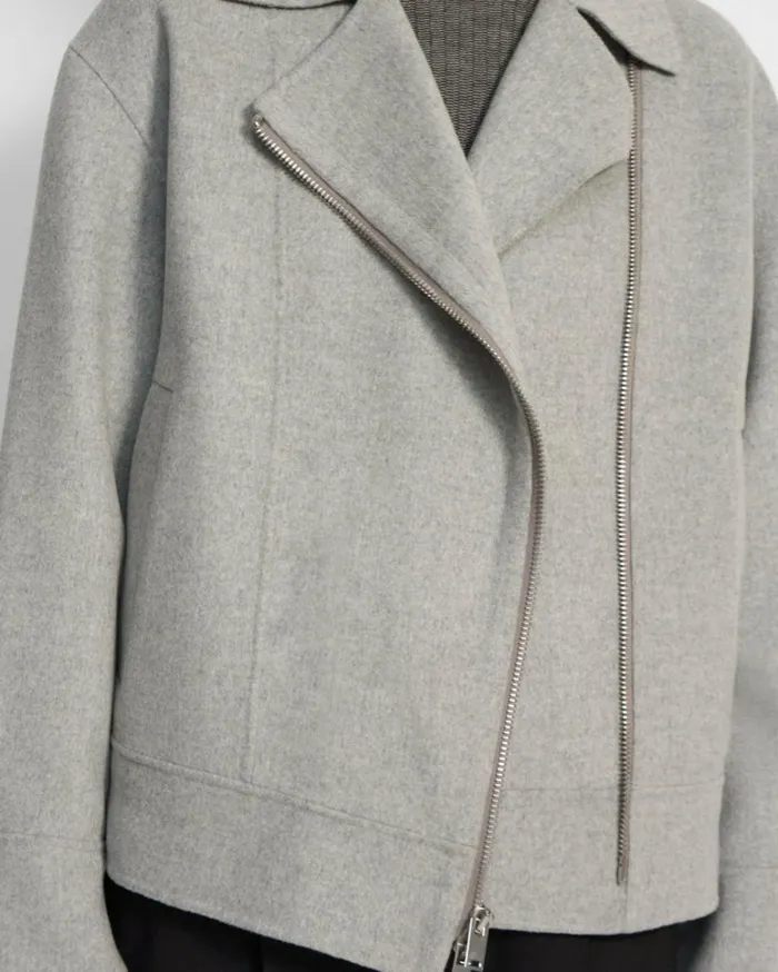 Outerwear Women Theory Oversized Moto Jacket In DoubleFace WoolCashmere Melange Grey