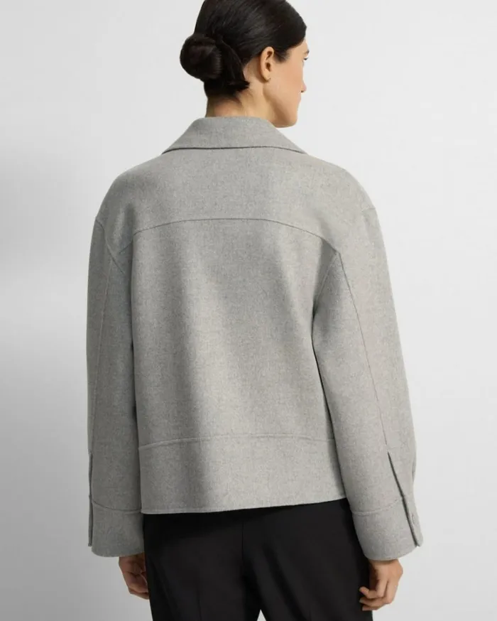 Outerwear Women Theory Oversized Moto Jacket In DoubleFace WoolCashmere Melange Grey