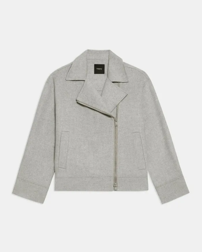 Outerwear Women Theory Oversized Moto Jacket In DoubleFace WoolCashmere Melange Grey