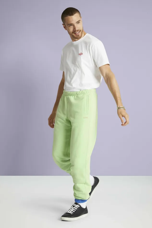 Pants Joggers Men Esprit Cotton Fleece Logo Sweatpants Light Green