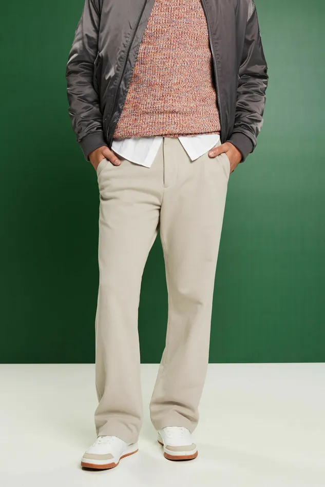 Pants Joggers Men Esprit Knitted Cotton Blend Pants Beige
