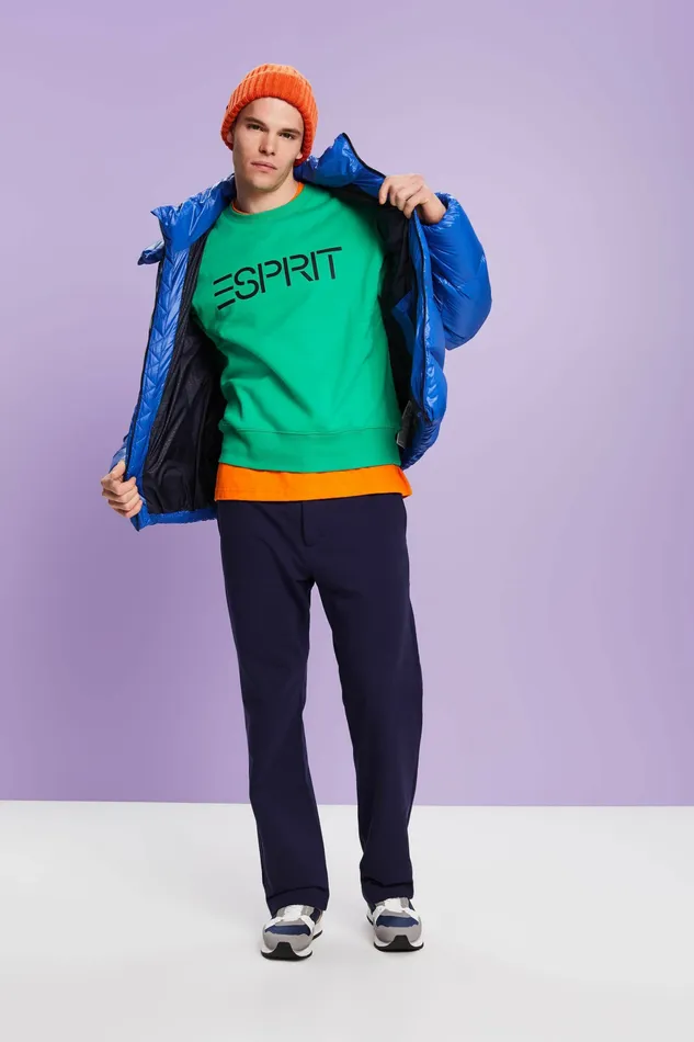 Pants Joggers Men Esprit Organic CottonBlend Straight Pants Blue Rinse