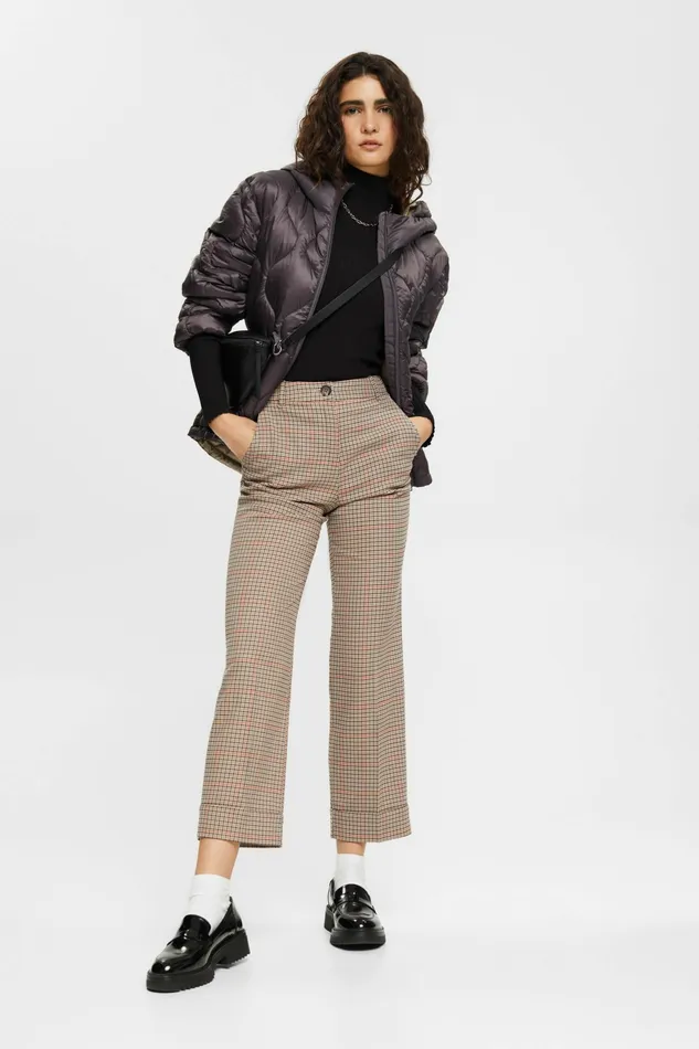 Pants Joggers Women Esprit HighRise Checked Trousers Sand