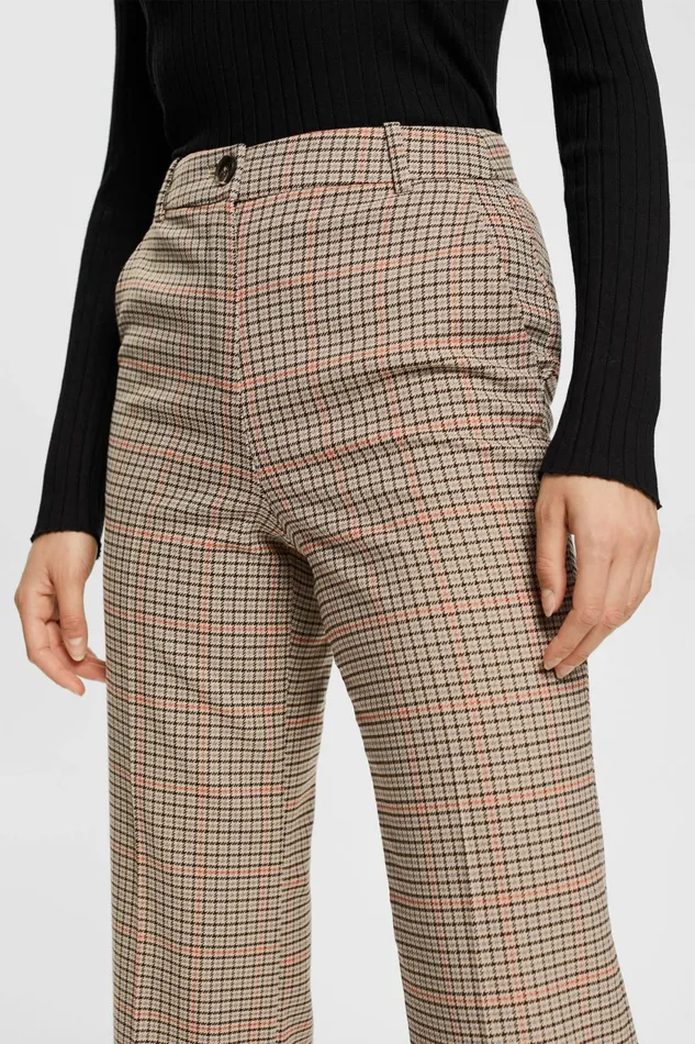 Pants Joggers Women Esprit HighRise Checked Trousers Sand