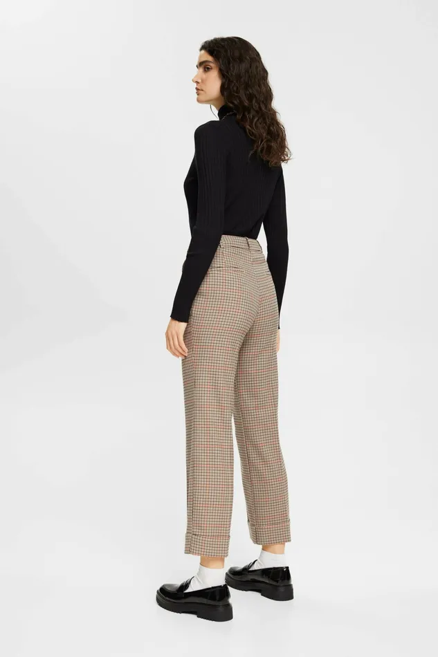 Pants Joggers Women Esprit HighRise Checked Trousers Sand