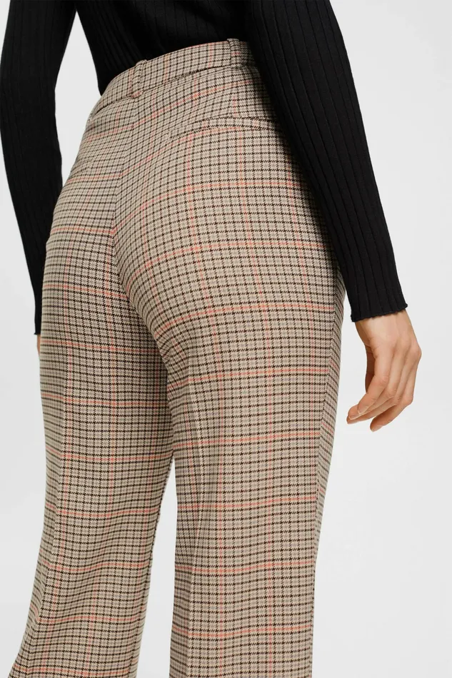 Pants Joggers Women Esprit HighRise Checked Trousers Sand