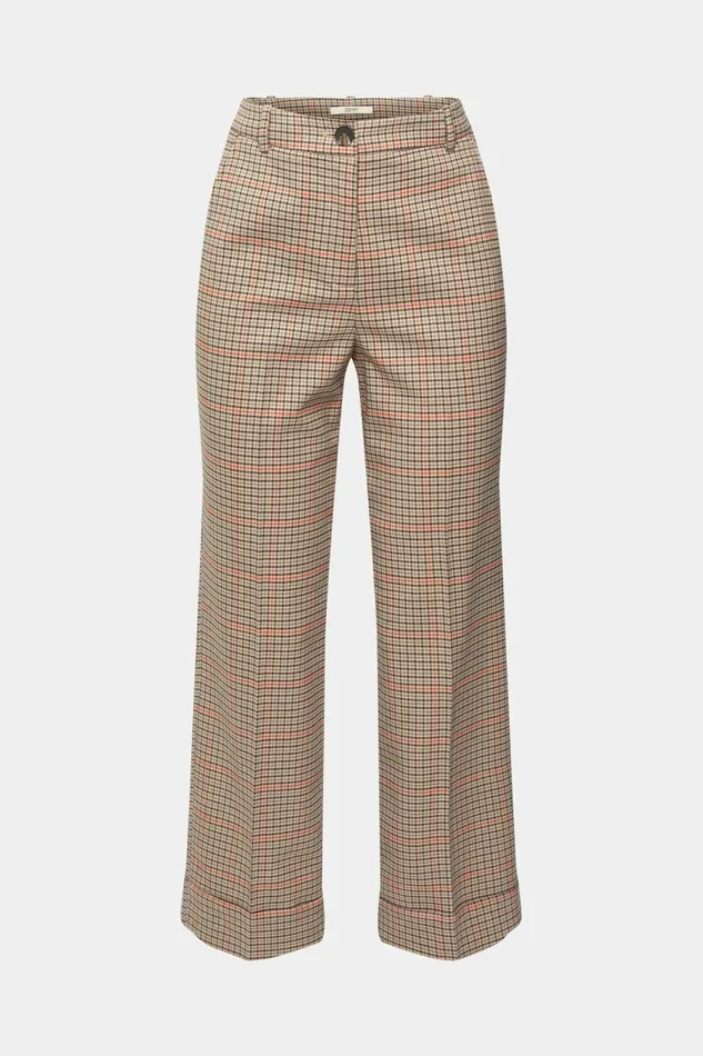 Pants Joggers Women Esprit HighRise Checked Trousers Sand