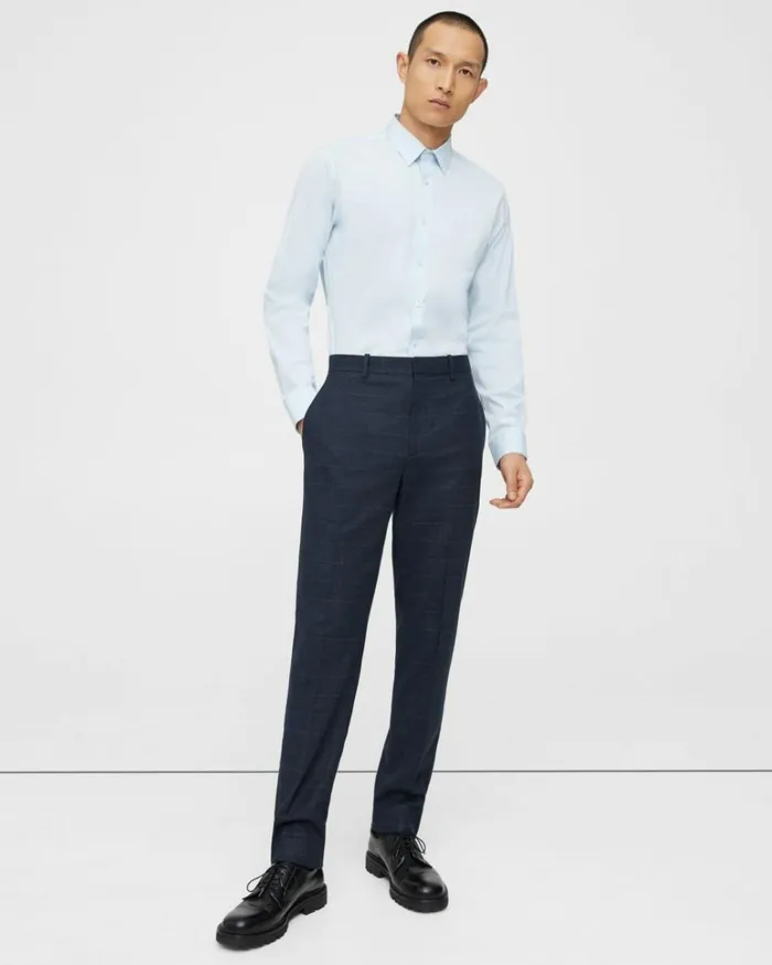 Pants Men Theory Mayer Pant In Checked WoolCotton Baltic Multi