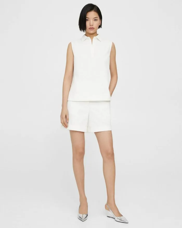 Pants Women Theory Cuffed Short In Cotton Piqu White