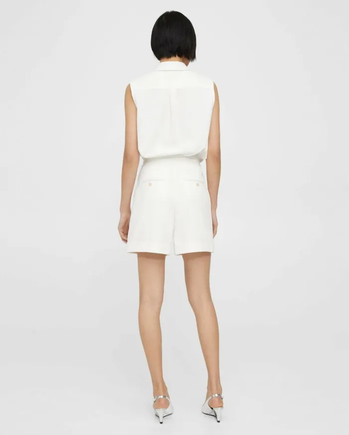 Pants Women Theory Cuffed Short In Cotton Piqu White Pants Women Theory Cuffed Short In Cotton Piqu White