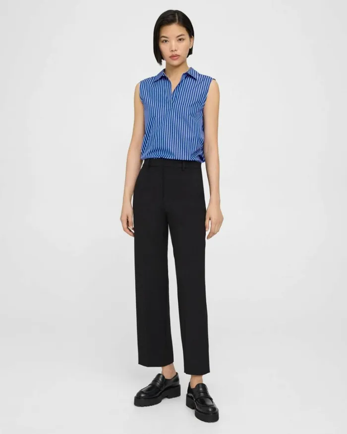 Pants Women Theory HighWaist StraightLeg Pant In Stretch Cotton Black