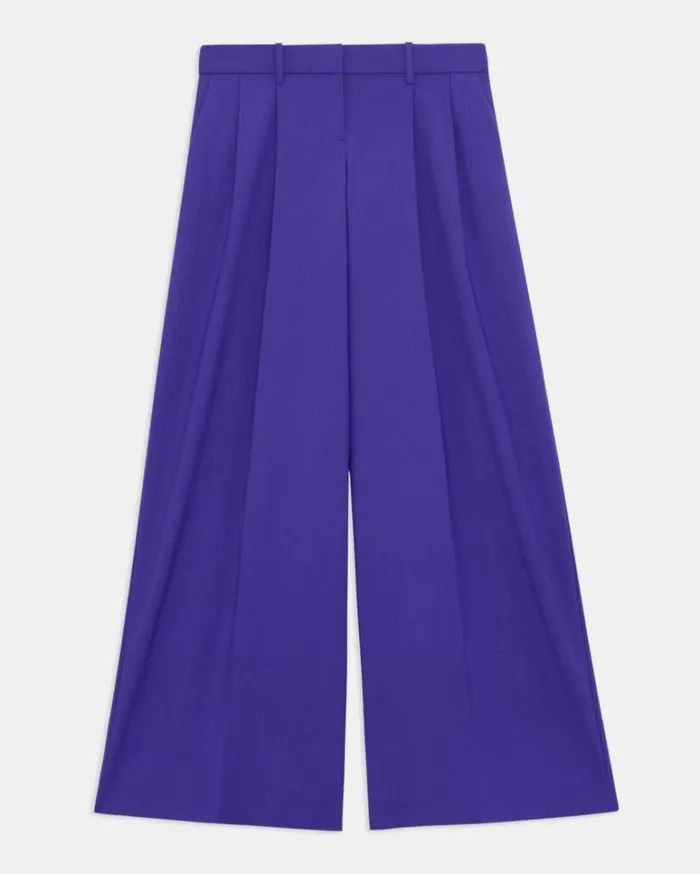 Pants Women Theory Pleated LowRise Pant In Stretch Wool Blue Iris Pants Women Theory Pleated LowRise Pant In Stretch Wool Blue Iris