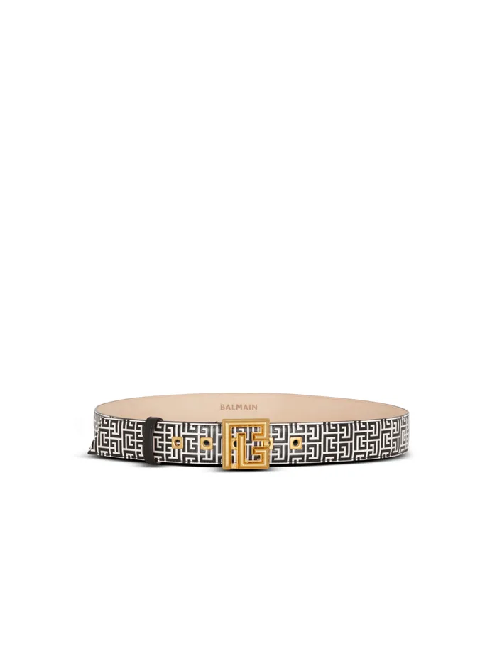 PB Belt In Monogrammed Embossed Calfskin Black Women Balmain Belts