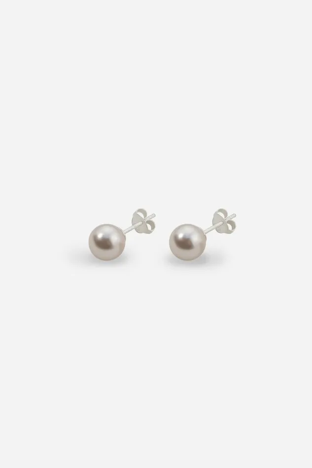 Peach 8mm Faux Pearl Sterling Silver Stud Earrings Women Roman Jewellery