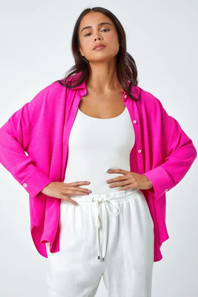 Petite Longline Button Through Shirt Women Roman Tops