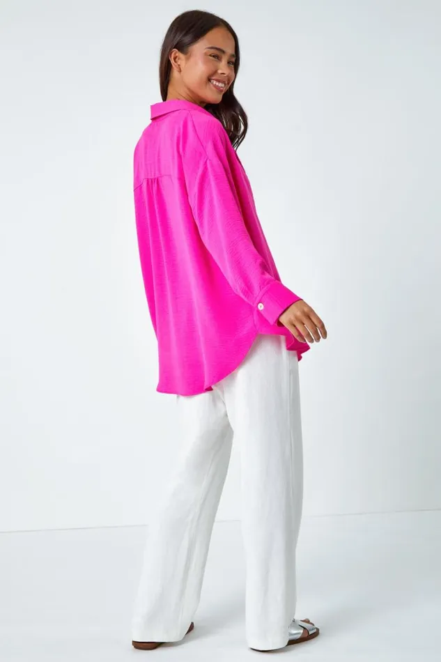 Petite Longline Button Through Shirt Women Roman Tops