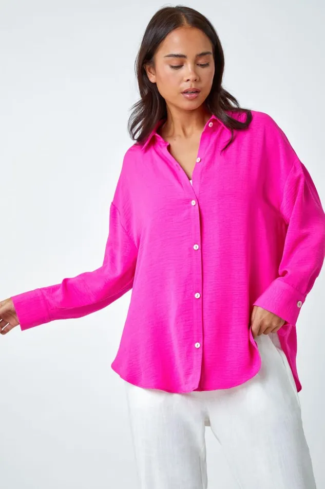 Petite Longline Button Through Shirt Women Roman Tops
