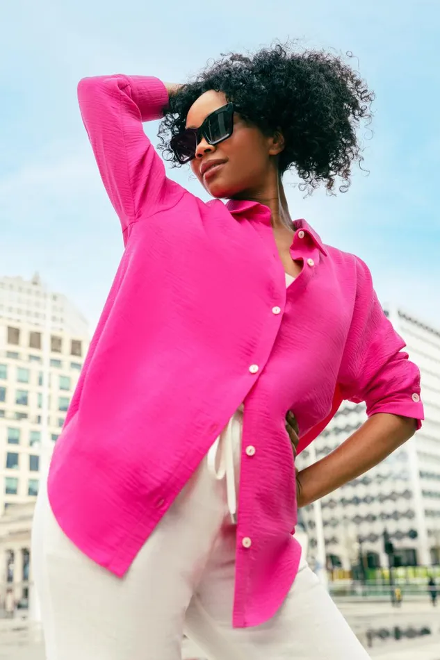 Petite Longline Button Through Shirt Women Roman Tops
