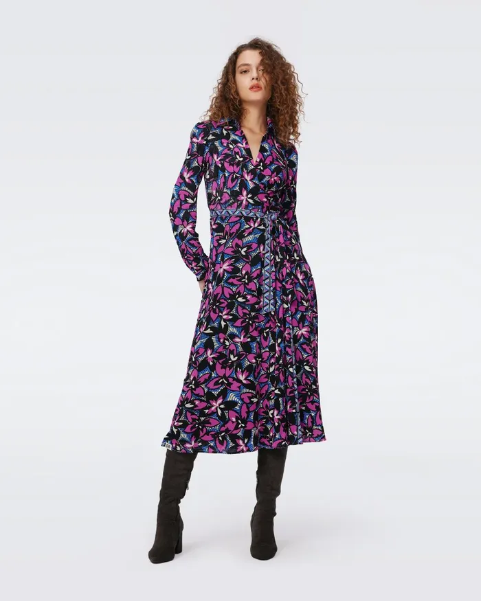 Phoenix Reversible Mesh Wrap Dress Fishnet Floral And Stadium Geo Purple Women DVF Dresses