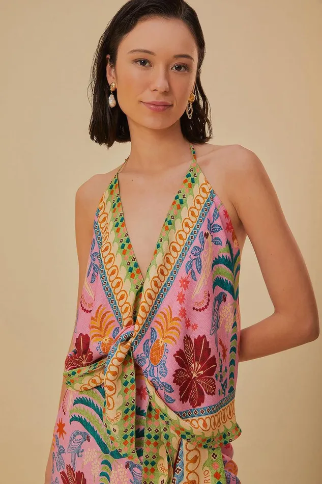 Pink Fruits Queen Scarf Lenzing Ecovero Viscose Blouse Women FARM Rio Blouses