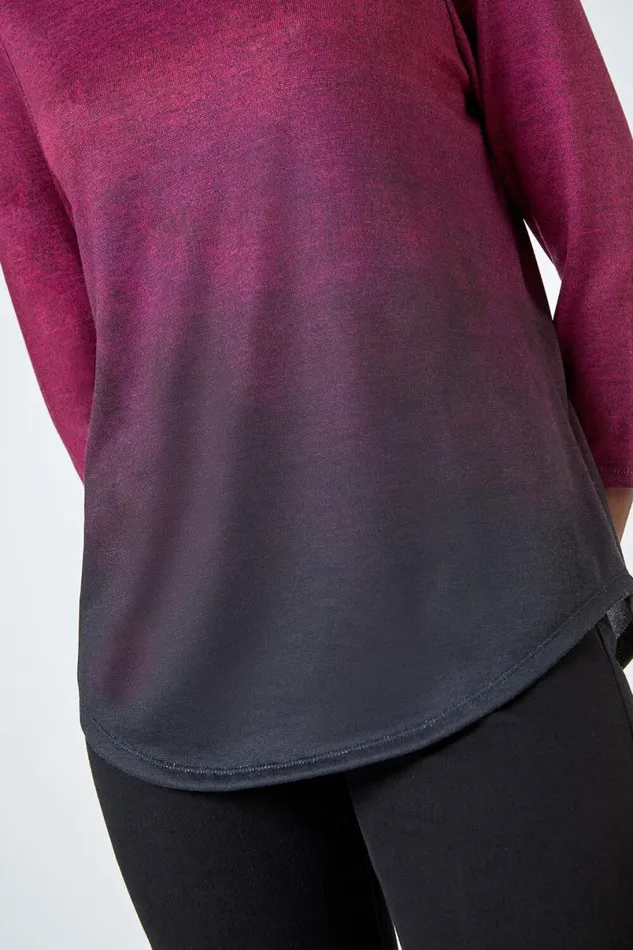 Pink Ombre Print Stretch Top Women Roman Tops