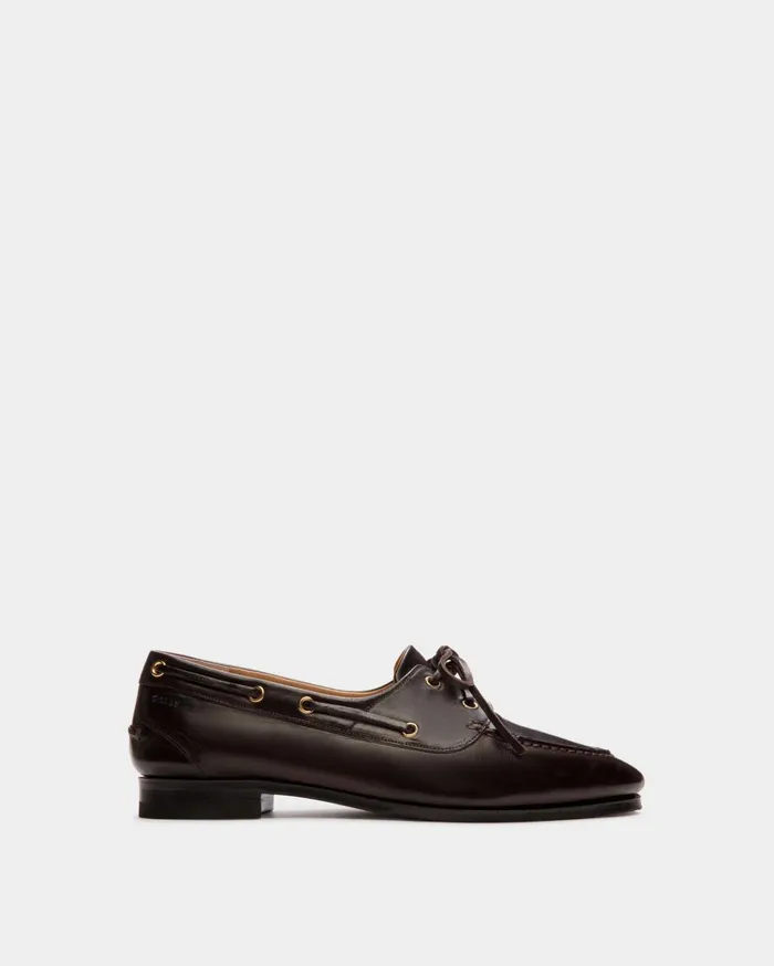 Plume Moccasin In Dark Brown Leather Women Bally Flats and Moccasins