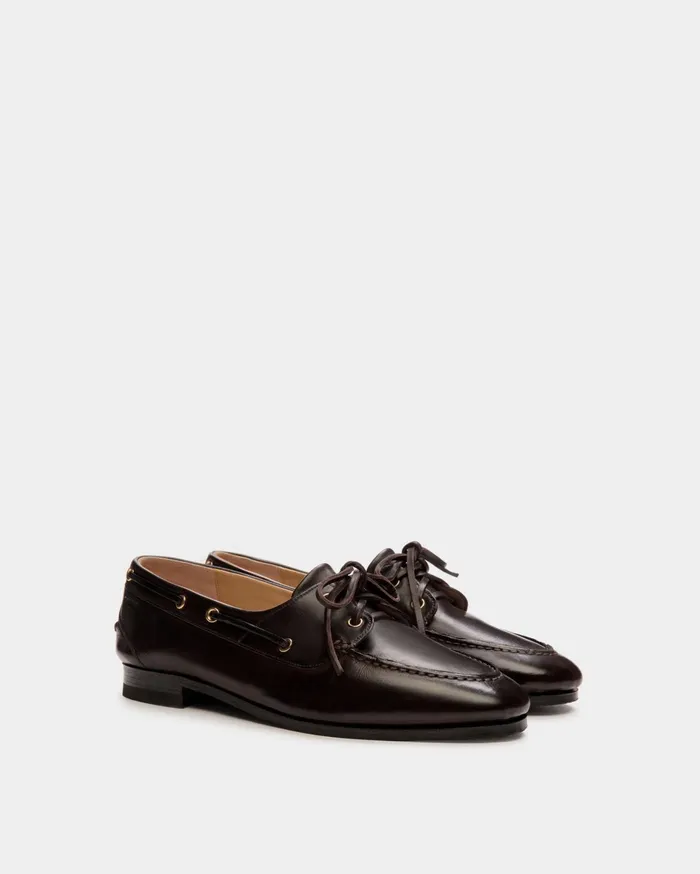 Plume Moccasin In Dark Brown Leather Women Bally Flats and Moccasins