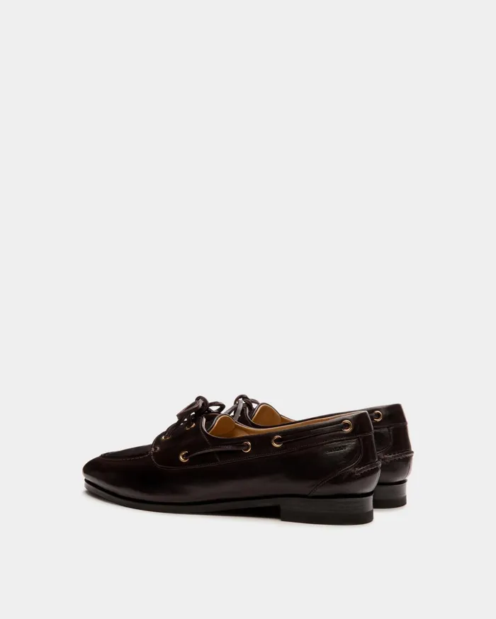 Plume Moccasin In Dark Brown Leather Women Bally Flats and Moccasins